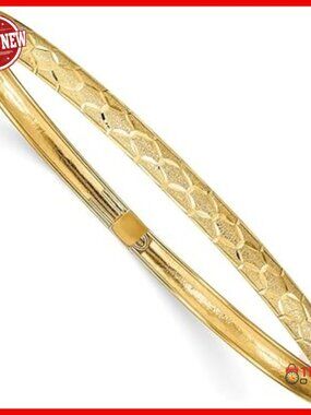 10K Gold Hexagonal Diamond-Cut Flexible Bangle Bracelet 7.5 Inches
